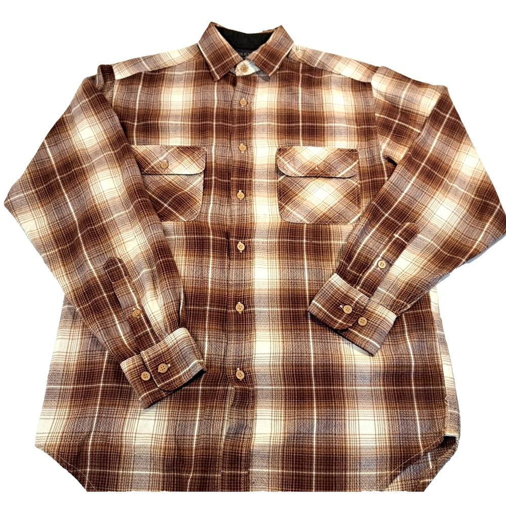 Coleman Outdoors‎ Windowpane Flannel Shirt Plaid Men's S Brown Ivory Gorp